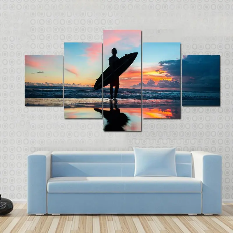 Young Surfer with Board on Tropical Beach Art Print